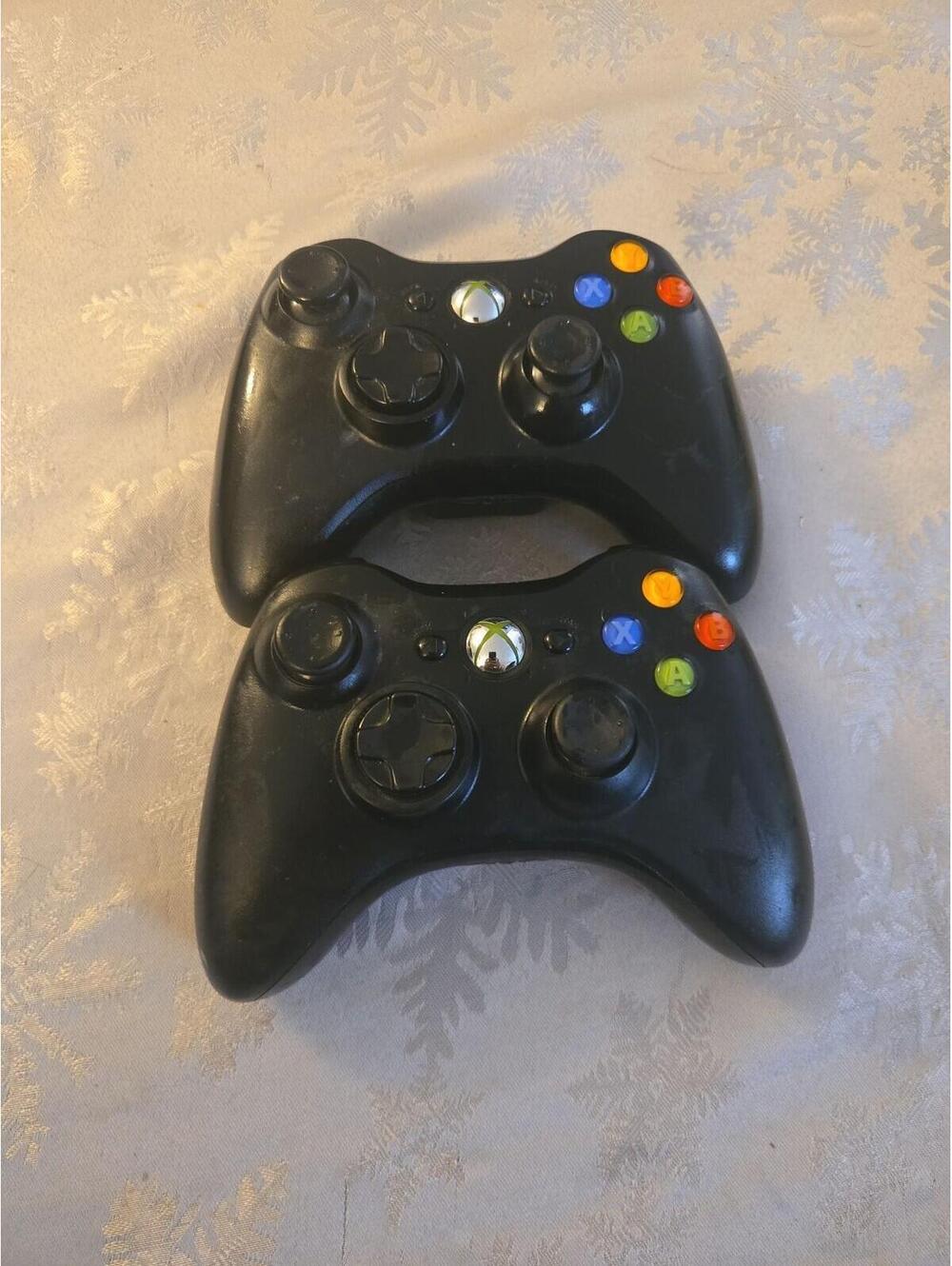 Pair of Official Microsoft Xbox 360 Wireless Controllers Black